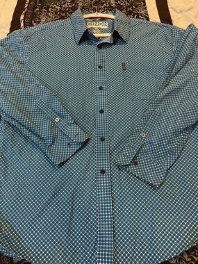 Cinch Men’s Teal Micro-Check Button-Down Shirt